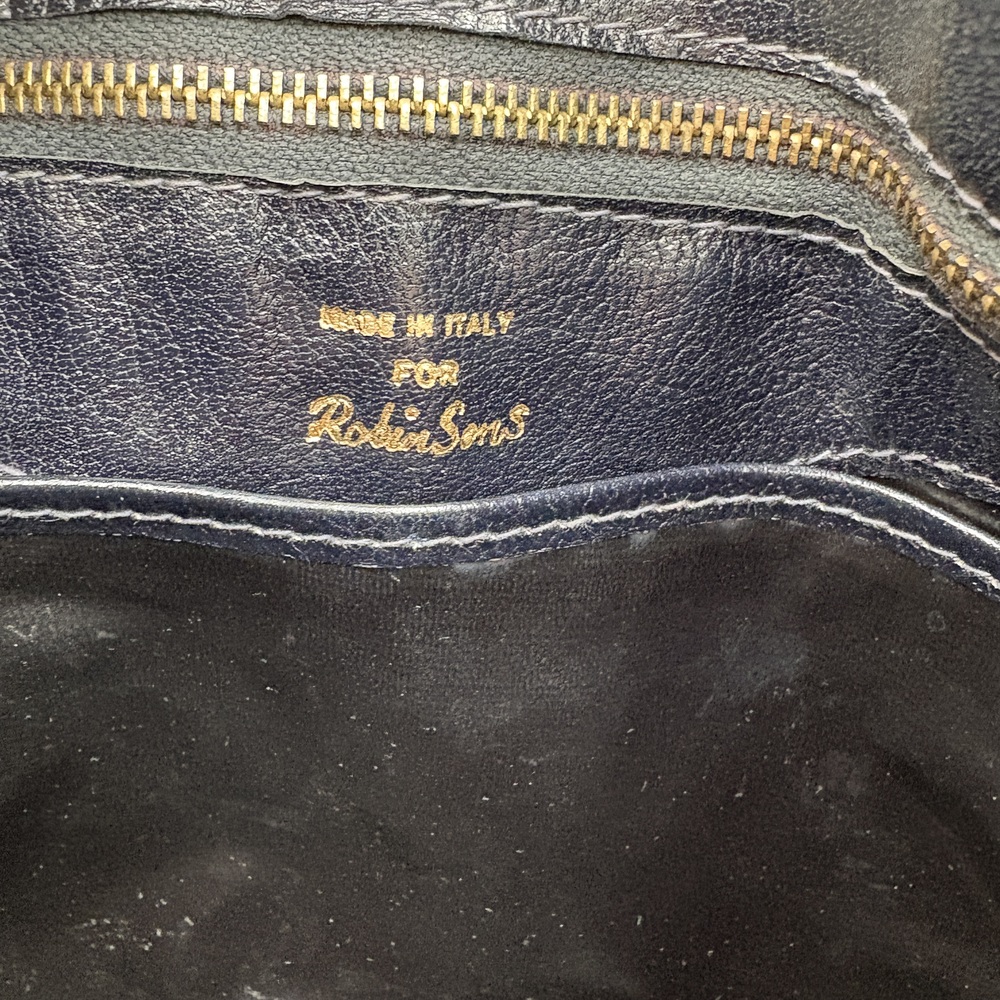 Vintage 70s 80s Robinsons Dark Blue Italian Leather Satchel Tote - Made In Italy - Picture 11 of 13